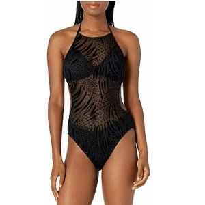 Kenneth Cole Halter Mesh-Overlay Swimsuit